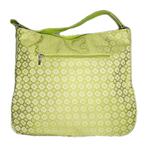 Bijoux Terner Tote Bag Green Canvas Geometrical Print Removable Shoulder Straps - Picture 2 of 11